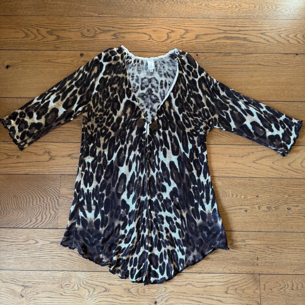 Jones New York Cheetah Print Cardigan SZ XL Animal Wild Leopard Linen Cotton